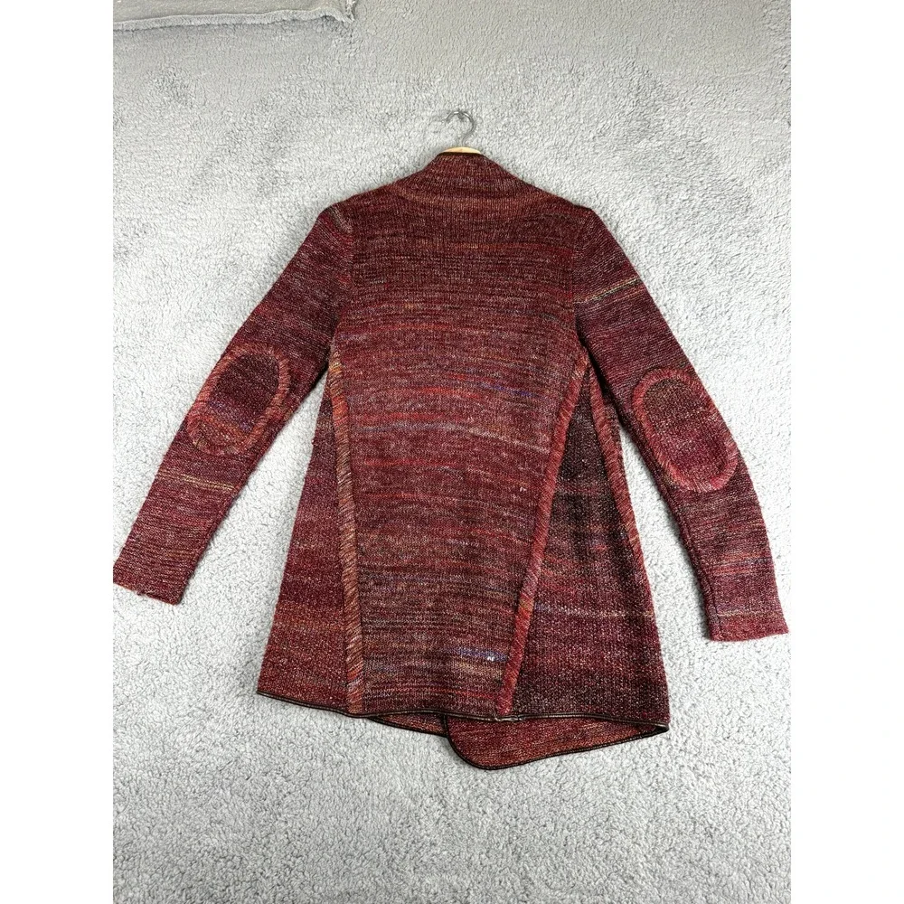 Chelsea & Violet Cardigan Sweater Womens Small Brown Space Dye Faux Leather Trim